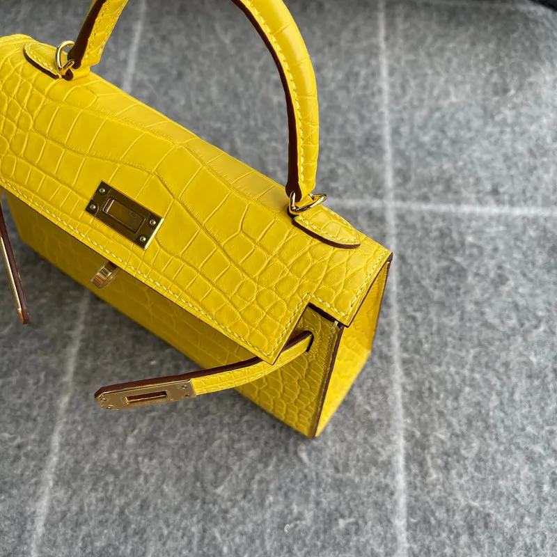MINI KELLY II (20) MATTE MISSISSIPPIENSIS ALLIGATOR LEATHER MIMOSA WITH GOLD HARDWARE (GHW) - 5