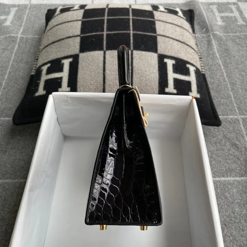 KELLY 25 SHINY (LISSE) MISSISSIPPIENSIS ALLIGATOR LEATHER NOIR (BLACK) WITH GOLD HARDWARE (GHW) - 4