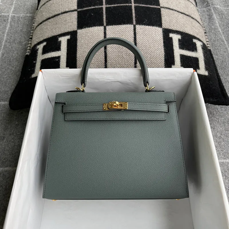 KELLY 25 EPSOM LEATHER VERT AMANDE (GRAY) WITH GOLD HARDWARE (GHW) - 2