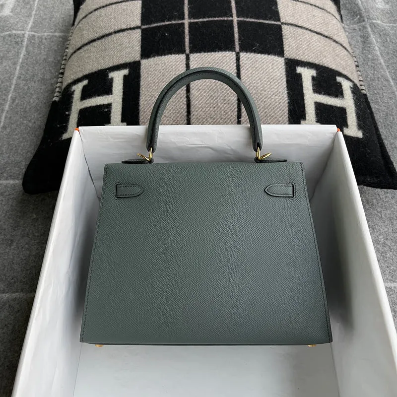 KELLY 25 EPSOM LEATHER VERT AMANDE (GRAY) WITH GOLD HARDWARE (GHW) - 3