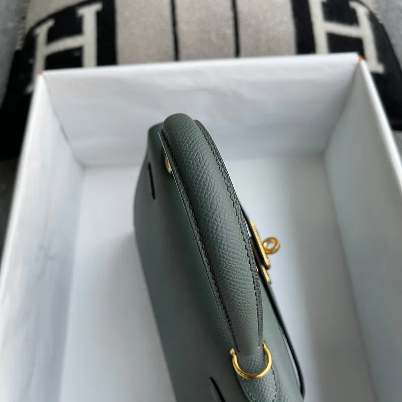 KELLY 25 EPSOM LEATHER VERT AMANDE (GRAY) WITH GOLD HARDWARE (GHW) - 7