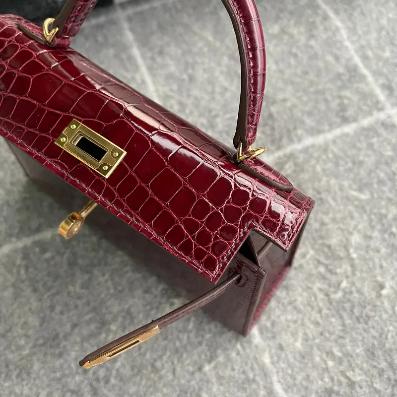 MINI KELLY II (20) SHINY (LISSE) MISSISSIPPIENSIS ALLIGATOR LEATHER BORDEAUX WITH GOLD HARDWARE (GHW) - 5