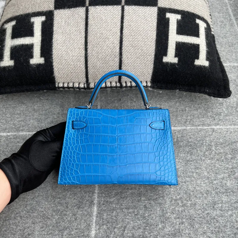 MINI KELLY II (20) MATTE MISSISSIPPIENSIS ALLIGATOR LEATHER BLEU ZELLIGE WITH PALLADIUM HARDWARE (PHW) - 3
