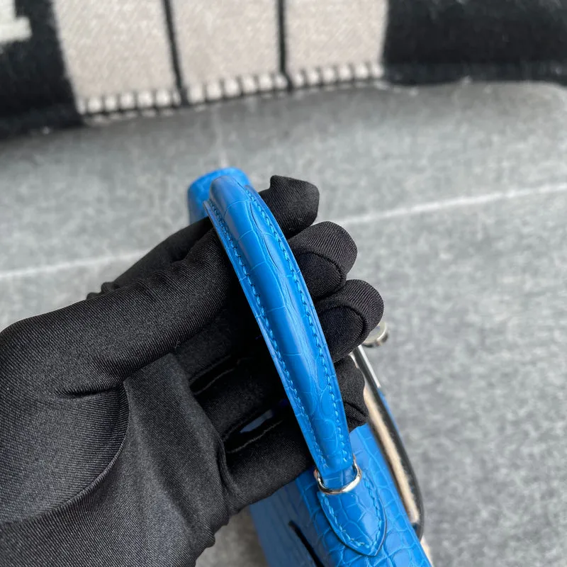 MINI KELLY II (20) MATTE MISSISSIPPIENSIS ALLIGATOR LEATHER BLEU ZELLIGE WITH PALLADIUM HARDWARE (PHW) - 9
