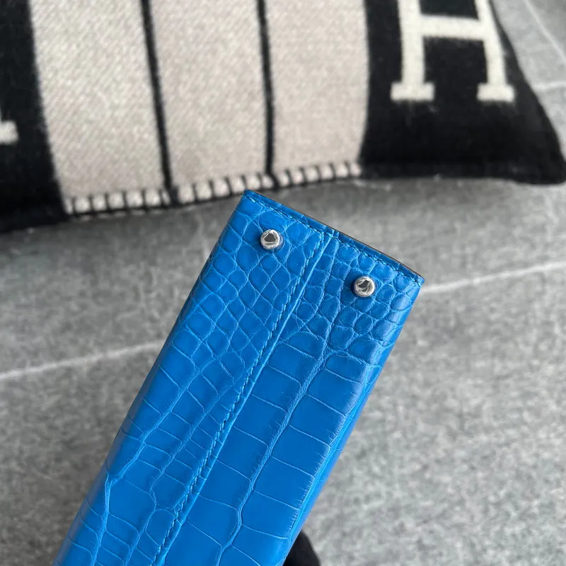 MINI KELLY II (20) MATTE MISSISSIPPIENSIS ALLIGATOR LEATHER BLEU ZELLIGE WITH PALLADIUM HARDWARE (PHW) - 10