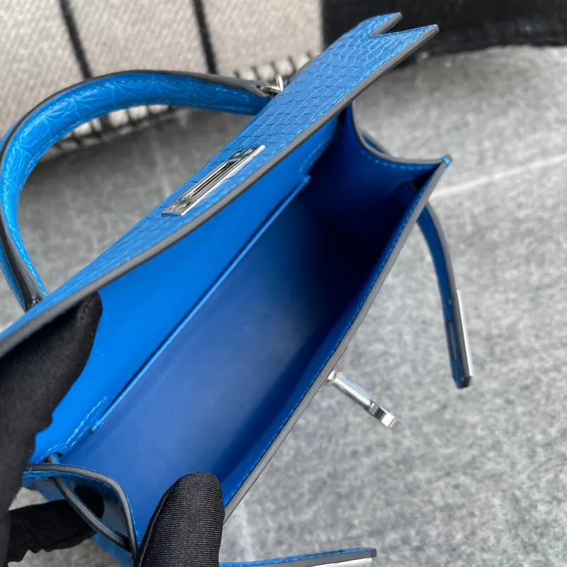 MINI KELLY II (20) MATTE MISSISSIPPIENSIS ALLIGATOR LEATHER BLEU ZELLIGE WITH PALLADIUM HARDWARE (PHW) - 5