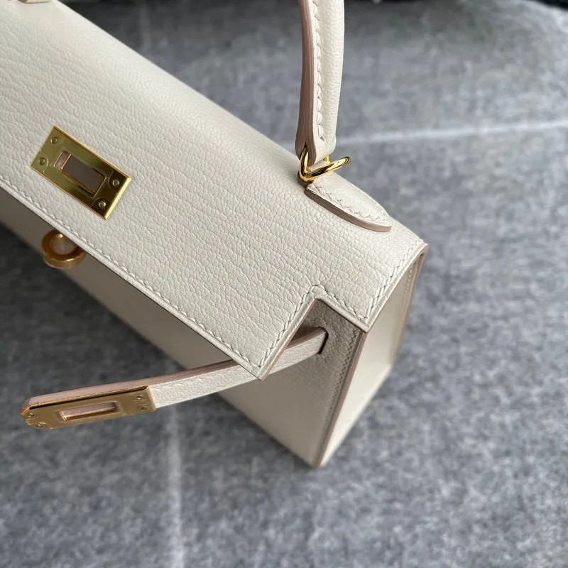 MINI KELLY II (20) CHEVRE LEATHER CRAIE WITH GOLD HARDWARE (GHW) - 4