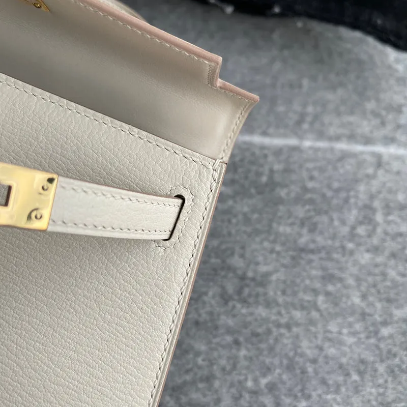 MINI KELLY II (20) CHEVRE LEATHER CRAIE WITH GOLD HARDWARE (GHW) - 6
