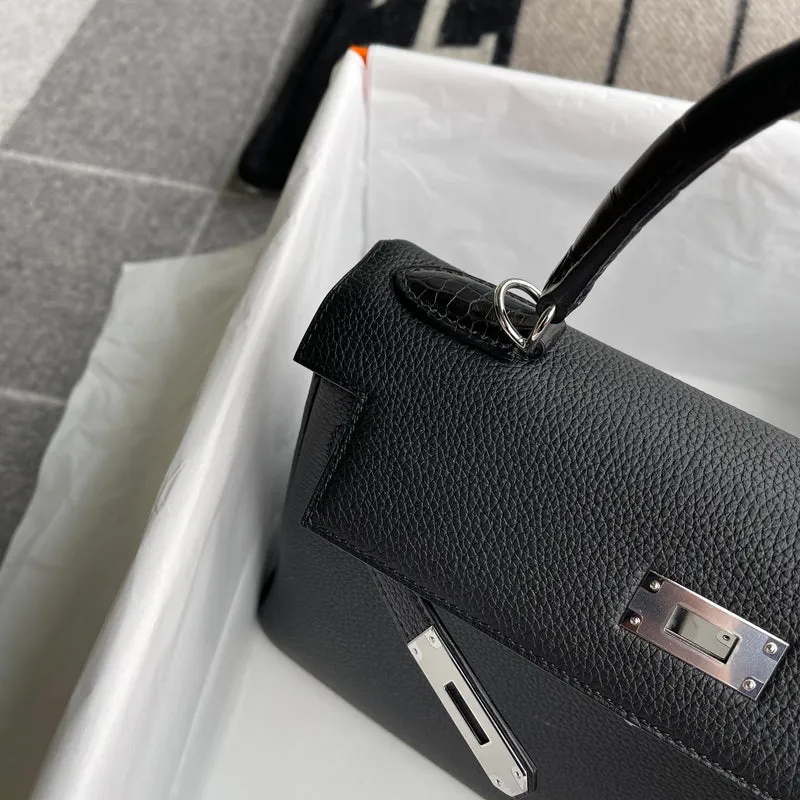 KELLY 28 TOGO LEATHER NOIR (BLACK) & MATTE ALLIGATOR WITH PALLADIUM HARDWARE (PHW) - 5