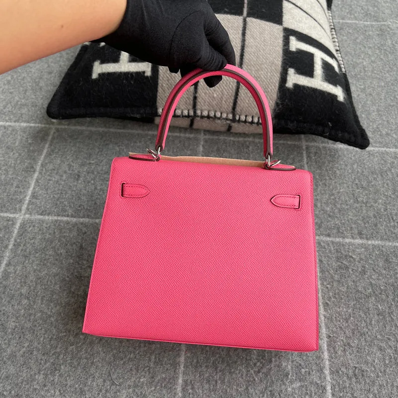 KELLY 25 EPSOM LEATHER ROSE AZALEE WITH PALLADIUM HARDWARE (PHW) - 2