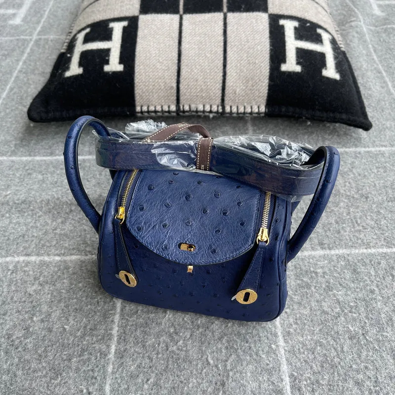 MINI LINDY 20 OSTRICH LEATHER BLUE DE MALTE WITH GOLD HARDWARE (GHW) - 3