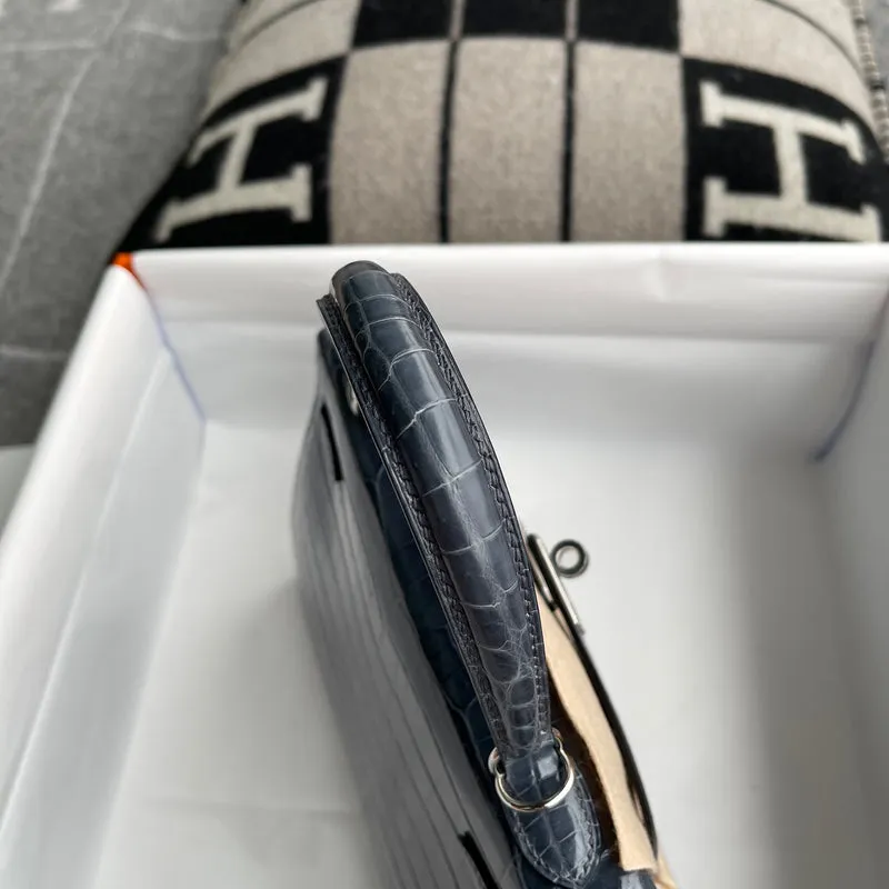 KELLY 25 SHINY (LISSE) PROSUS CROCODILE LEATHER BLEU TEMPETE WITH PALLADIUM HARDWARE (PHW) - 8