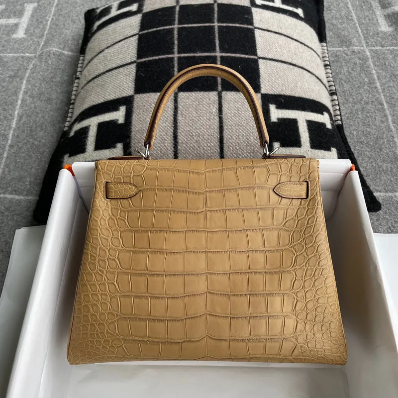 KELLY 28 MATTE MISSISSIPPIENSIS ALLIGATOR LEATHER KRAFT WITH PALLADIUM HARDWARE (PHW) - 3