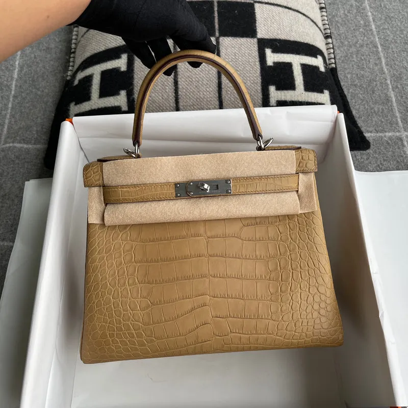 KELLY 28 MATTE MISSISSIPPIENSIS ALLIGATOR LEATHER KRAFT WITH PALLADIUM HARDWARE (PHW) - 2