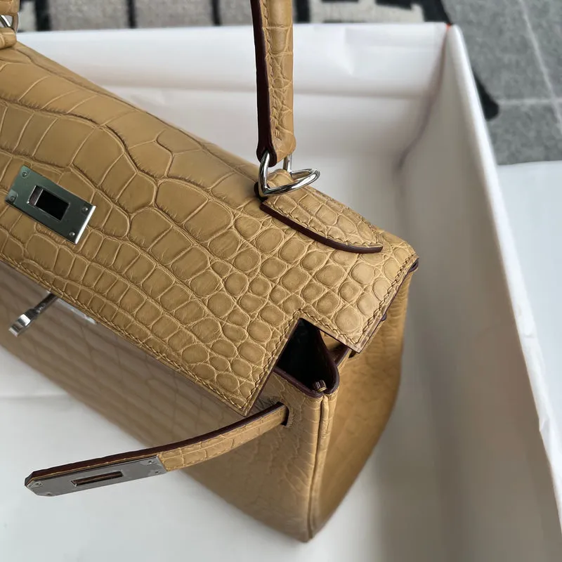 KELLY 28 MATTE MISSISSIPPIENSIS ALLIGATOR LEATHER KRAFT WITH PALLADIUM HARDWARE (PHW) - 5