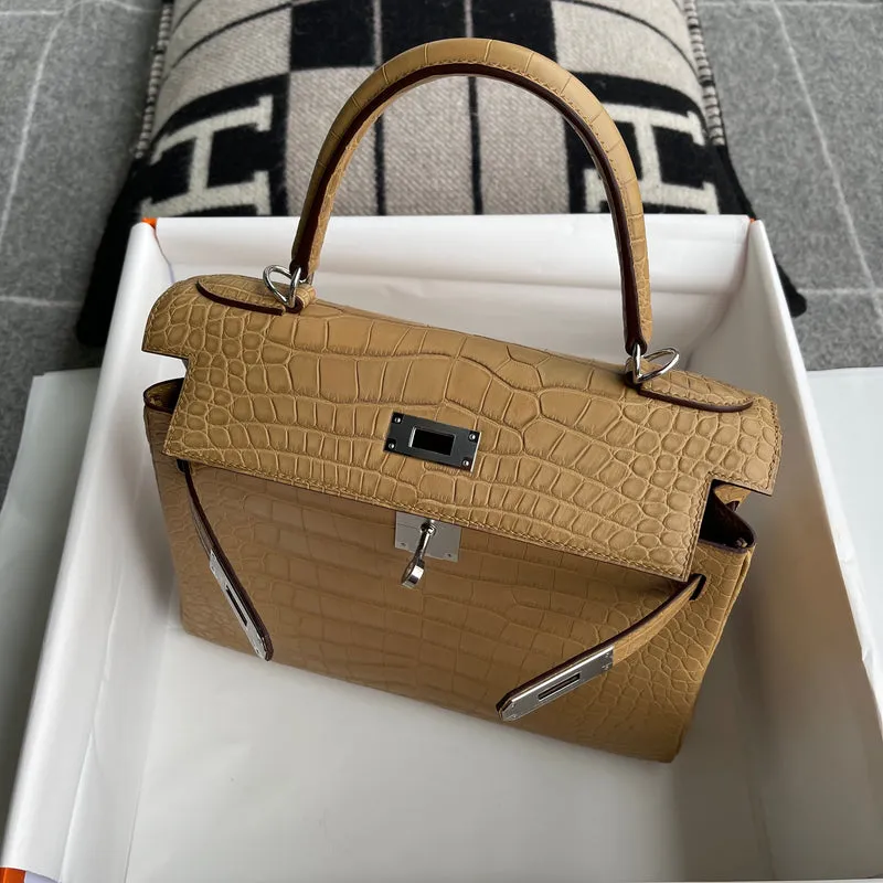 KELLY 28 MATTE MISSISSIPPIENSIS ALLIGATOR LEATHER KRAFT WITH PALLADIUM HARDWARE (PHW) - 4