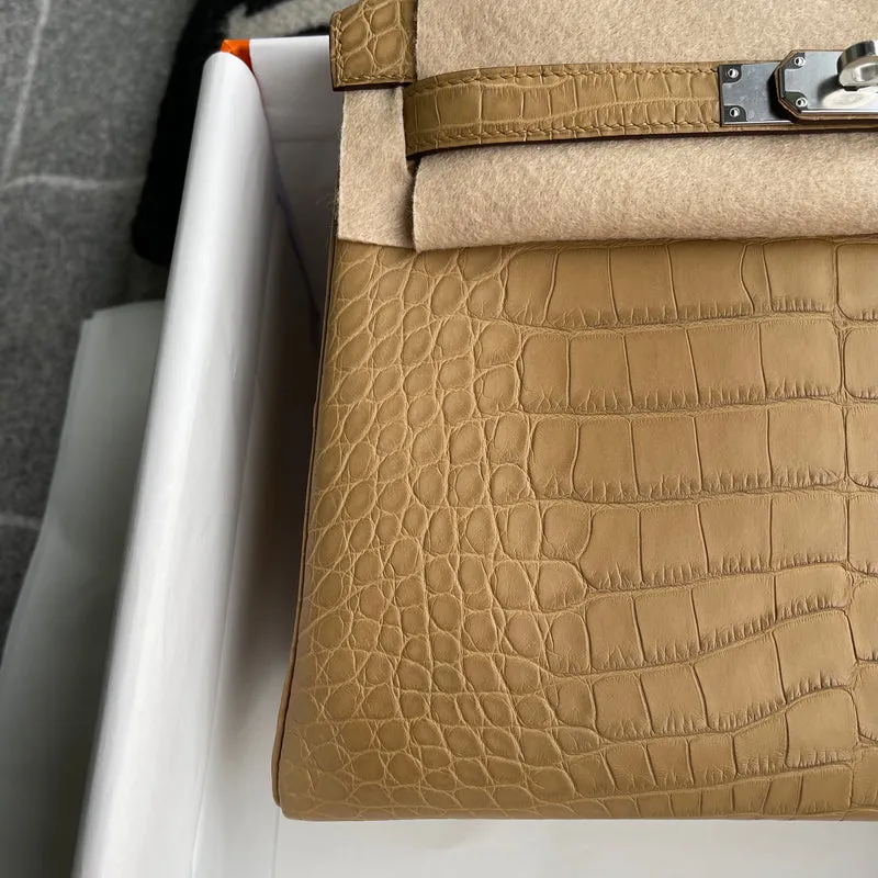 KELLY 28 MATTE MISSISSIPPIENSIS ALLIGATOR LEATHER KRAFT WITH PALLADIUM HARDWARE (PHW) - 6