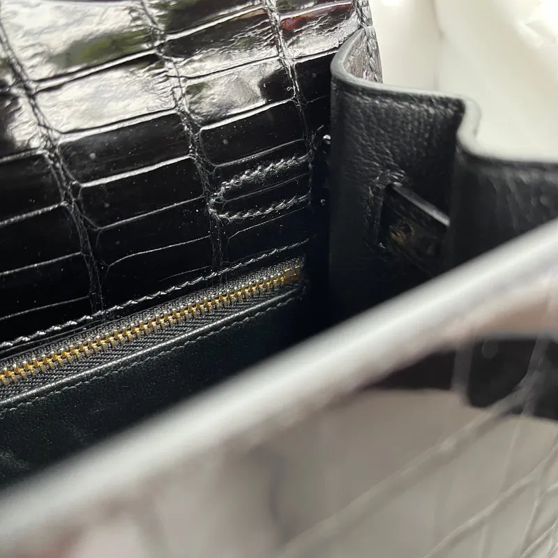 KELLY 25 SHINY (LISSE) PROSUS CROCODILE LEATHER NOIR (BLACK) WITH GOLD HARDWARE (GHW) - 8
