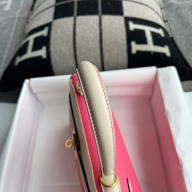 KELLY 25 EPSOM LEATHER HORSESHOE STAMP (HSS) BI-COLOR ROSE AZALLE & CRAIE WITH GOLD HARDWARE (GHW) - 7
