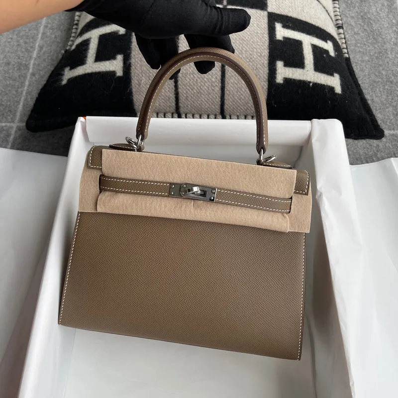 KELLY 25 EPSOM LEATHER ETOUPE WITH PALLADIUM HARDWARE (PHW) - 3