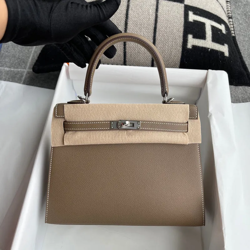 KELLY 25 EPSOM LEATHER ETOUPE WITH PALLADIUM HARDWARE (PHW) - 2