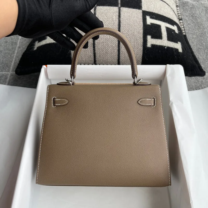 KELLY 25 EPSOM LEATHER ETOUPE WITH PALLADIUM HARDWARE (PHW) - 4
