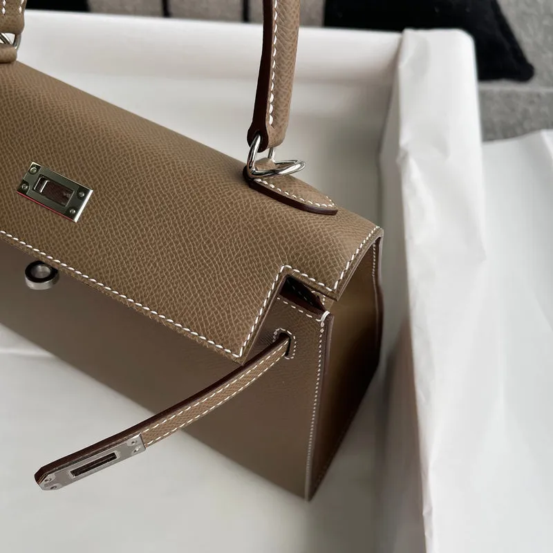 KELLY 25 EPSOM LEATHER ETOUPE WITH PALLADIUM HARDWARE (PHW) - 6