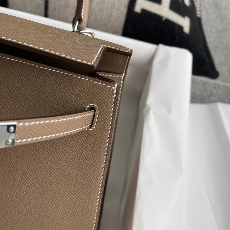 KELLY 25 EPSOM LEATHER ETOUPE WITH PALLADIUM HARDWARE (PHW) - 7