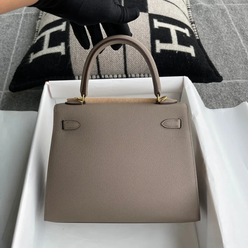 KELLY 25 EPSOM LEATHER GRIS ASPHALTE WITH GOLD HARDWARE (GHW) - 2