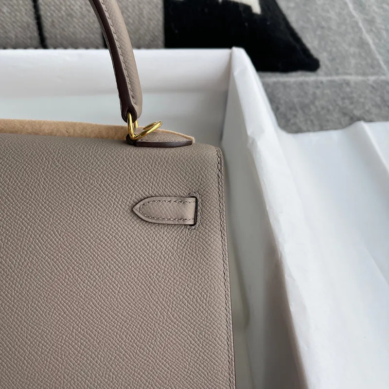 KELLY 25 EPSOM LEATHER GRIS ASPHALTE WITH GOLD HARDWARE (GHW) - 3
