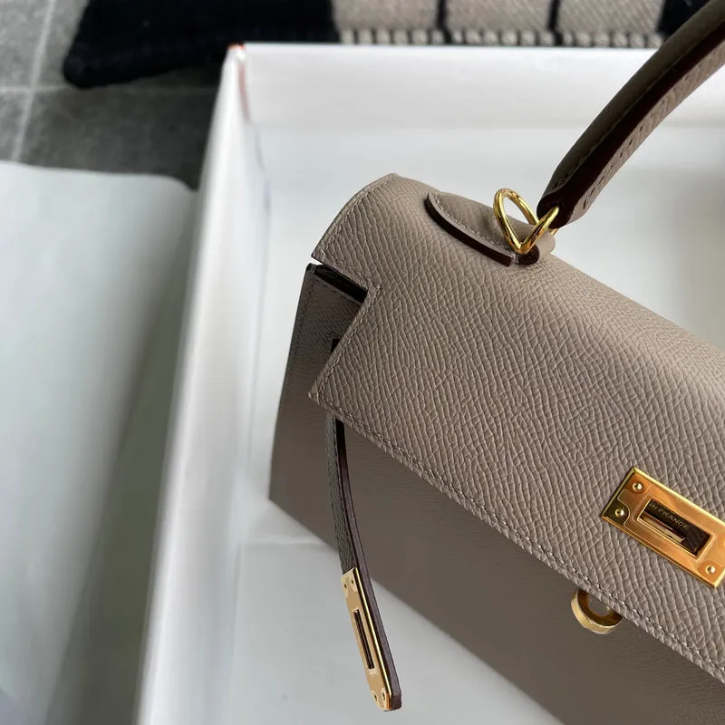 KELLY 25 EPSOM LEATHER GRIS ASPHALTE WITH GOLD HARDWARE (GHW) - 7