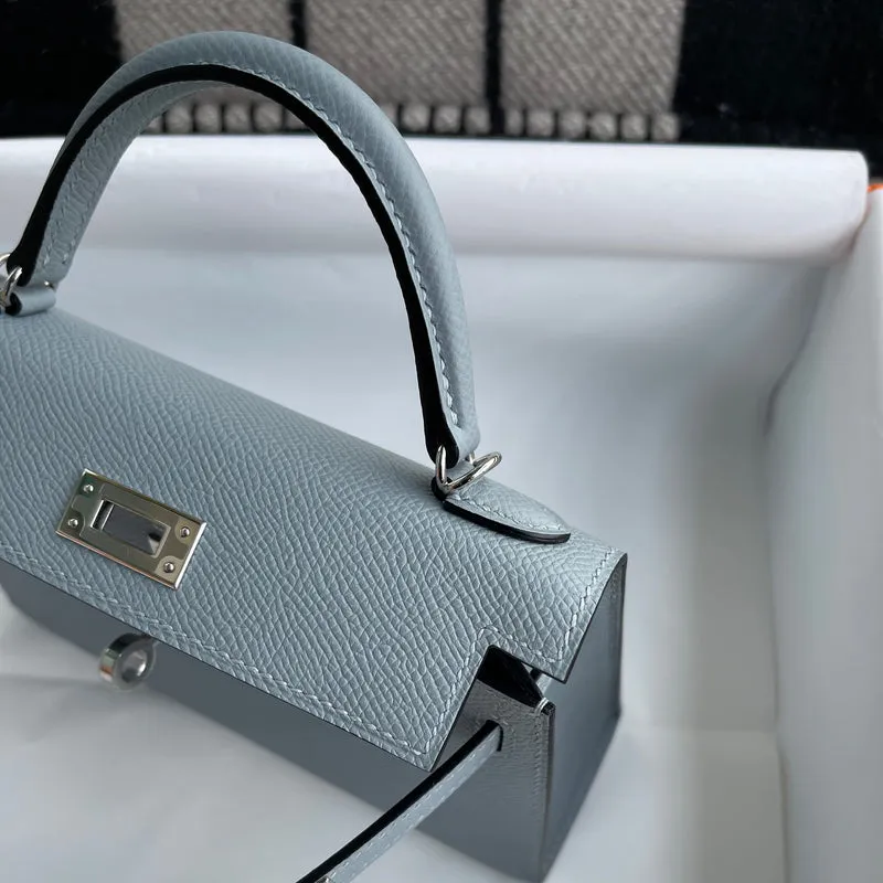 MINI KELLY II (20) EPSOM LEATHER CIEL WITH PALLADIUM HARDWARE (PHW) - 8