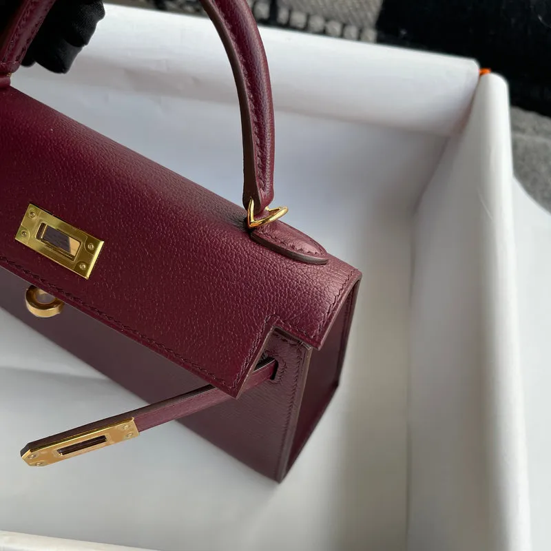 MINI KELLY II (20) CHEVRE LEATHER ROUGE H WITH GOLD HARDWARE (GHW) - 3