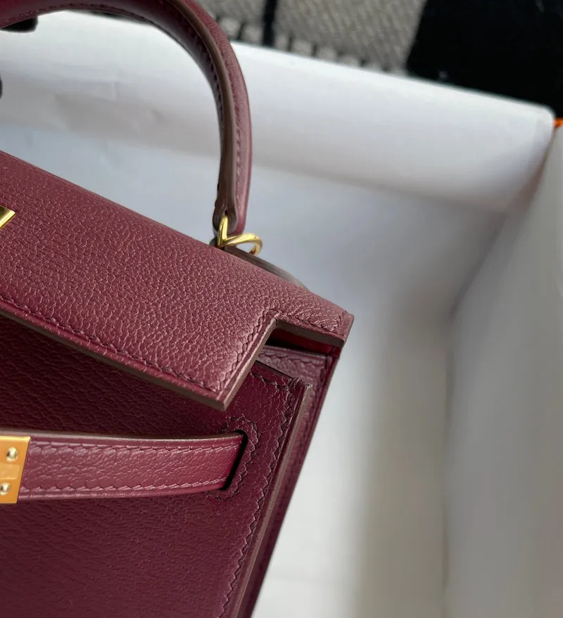 MINI KELLY II (20) CHEVRE LEATHER ROUGE H WITH GOLD HARDWARE (GHW) - 6