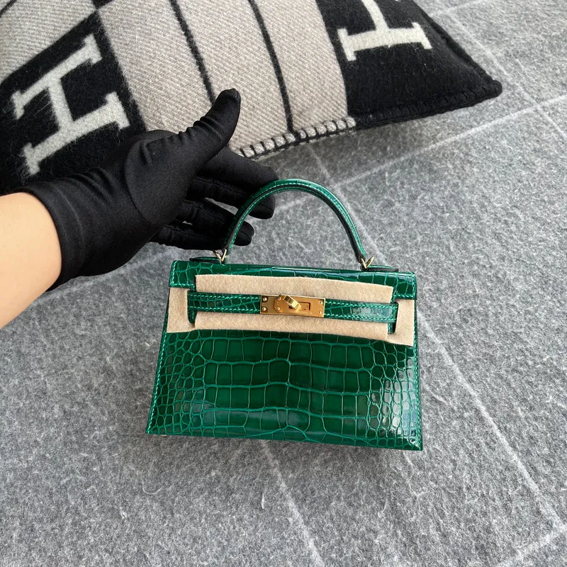 MINI KELLY II (20) SHINY (LISSE) MISSISSIPPIENSIS ALLIGATOR LEATHER VERT EMERAUDE (EMERALD) WITH GOLD HARDWARE (GHW) - 2