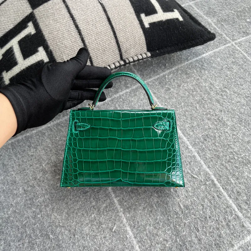 MINI KELLY II (20) SHINY (LISSE) MISSISSIPPIENSIS ALLIGATOR LEATHER VERT EMERAUDE (EMERALD) WITH GOLD HARDWARE (GHW) - 3