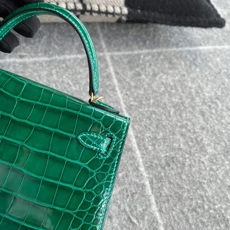 MINI KELLY II (20) SHINY (LISSE) MISSISSIPPIENSIS ALLIGATOR LEATHER VERT EMERAUDE (EMERALD) WITH GOLD HARDWARE (GHW) - 4