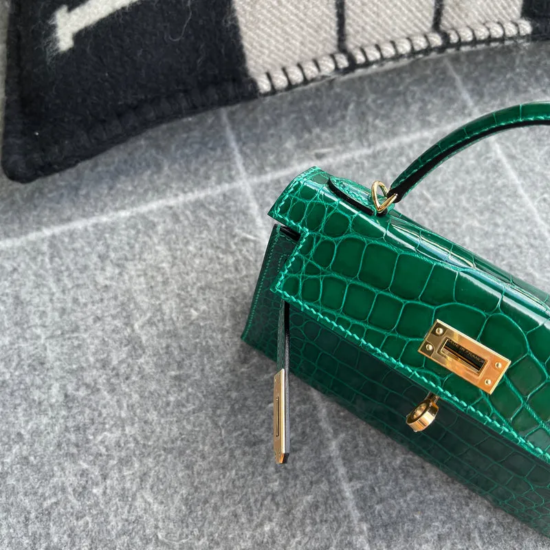 MINI KELLY II (20) SHINY (LISSE) MISSISSIPPIENSIS ALLIGATOR LEATHER VERT EMERAUDE (EMERALD) WITH GOLD HARDWARE (GHW) - 5