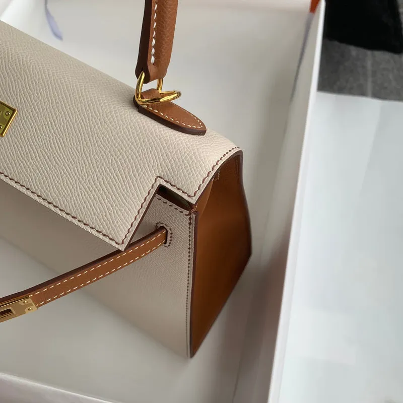 KELLY 25 EPSOM LEATHER HORSESHOE STAMP (HSS) BI-COLOR CRAIE & GOLD WITH GOLD HARDWARE (GHW) - 8