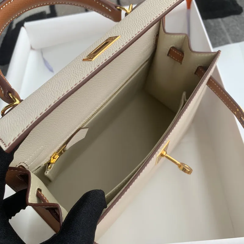 KELLY 25 EPSOM LEATHER HORSESHOE STAMP (HSS) BI-COLOR CRAIE & GOLD WITH GOLD HARDWARE (GHW) - 4