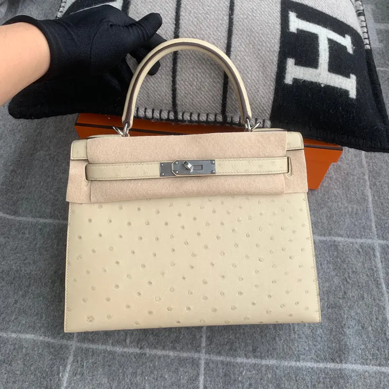 KELLY 28 OSTRICH LEATHER PARCHEMIN WITH PALLADIUM HARDWARE (PHW) - 2