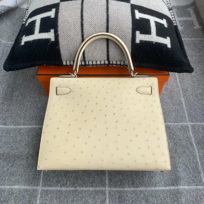 KELLY 28 OSTRICH LEATHER PARCHEMIN WITH PALLADIUM HARDWARE (PHW) - 3