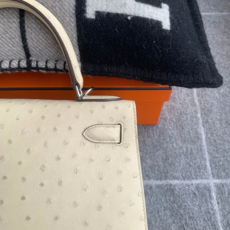 KELLY 28 OSTRICH LEATHER PARCHEMIN WITH PALLADIUM HARDWARE (PHW) - 9
