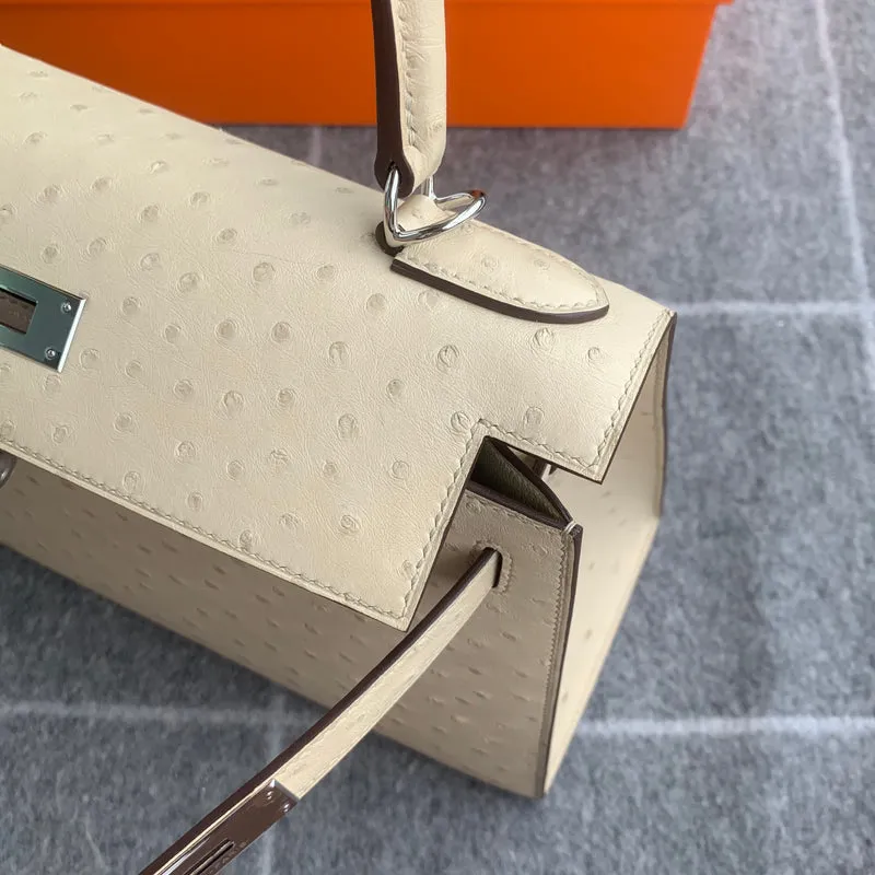 KELLY 28 OSTRICH LEATHER PARCHEMIN WITH PALLADIUM HARDWARE (PHW) - 7