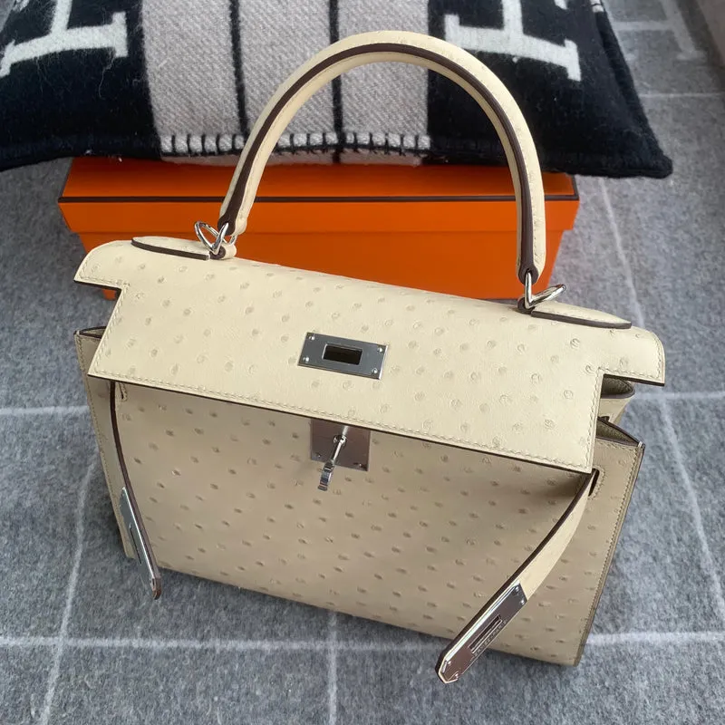 KELLY 28 OSTRICH LEATHER PARCHEMIN WITH PALLADIUM HARDWARE (PHW) - 5
