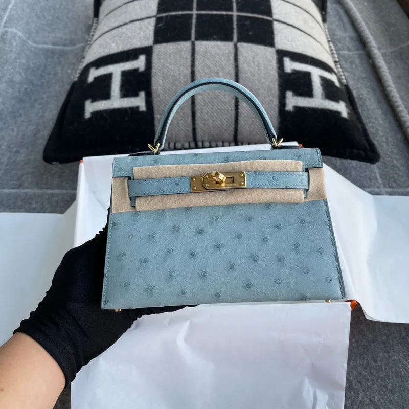 MINI KELLY II (20) OSTRICH LEATHER BLEU GLACIER WITH GOLD HARDWARE (GHW) - 2