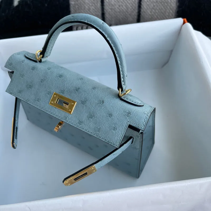 MINI KELLY II (20) OSTRICH LEATHER BLEU GLACIER WITH GOLD HARDWARE (GHW) - 4