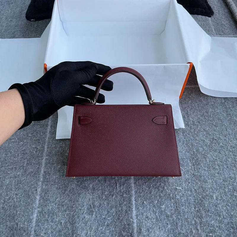 MINI KELLY II (20) EPSOM LEATHER ROUGE H WITH GOLD HARDWARE (GHW) - 3