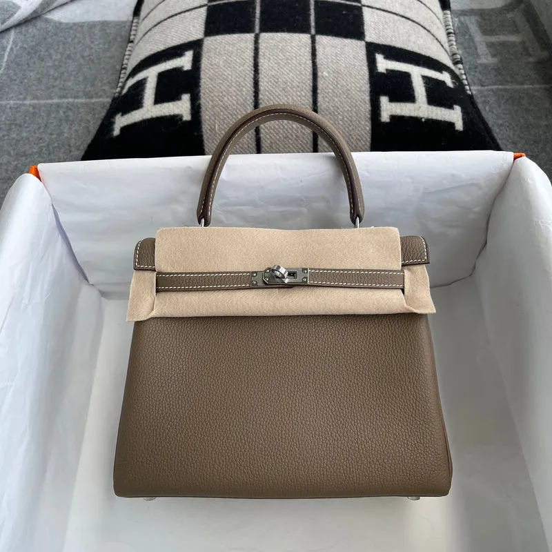 KELLY 25 TOGO LEATHER ETOUPE WITH PALLADIUM HARDWARE (PHW) - 1