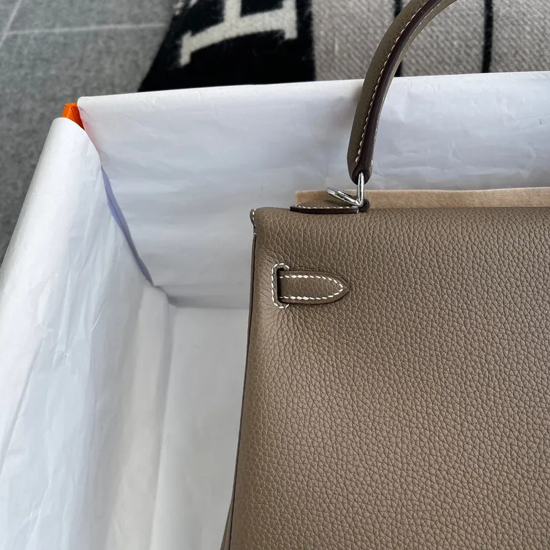 KELLY 25 TOGO LEATHER ETOUPE WITH PALLADIUM HARDWARE (PHW) - 6